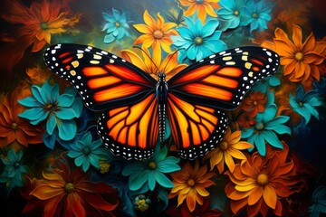 Stunning Solo Performance: A Monarch Butterfly's Majestic Dance on a Beautiful Blossom! Generative AI