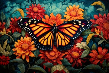 Monarch Majesty: An Exclusive Close-Up of Nature's Beauty on a Blossom Generative AI