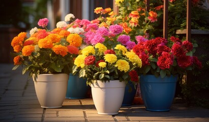 Obraz na płótnie Canvas Burst of Colors: An Exquisite Outdoor Flower Arrangement Captured in High Definition Generative AI