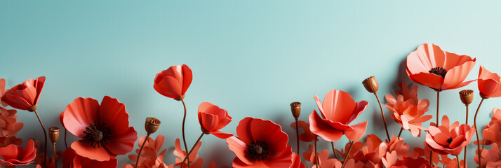 Red poppies on pastel symbolizing Remembrance Armistice Anzac Days 