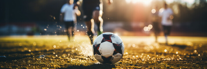 Soccer player controls ball with foot in stadium action close-up  - obrazy, fototapety, plakaty