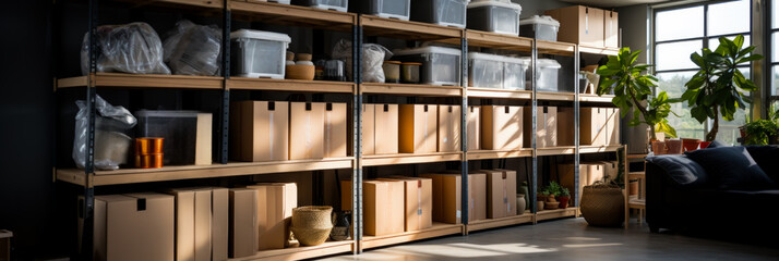 Storage full of numerous boxes and plastic containers 