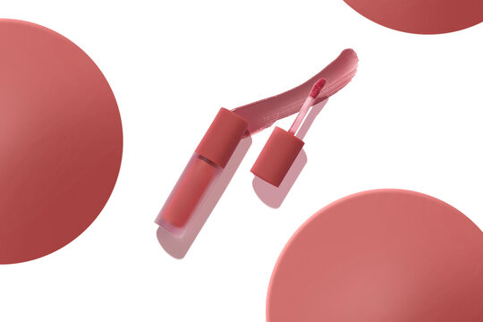 cosmetic makeup skincare mockup template product, lipstick and lip gloss or matte smudge on white background