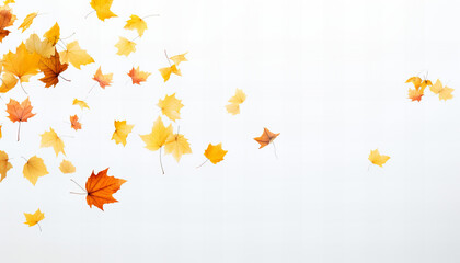 Flying leaves in autumn on white background - Generativ AI