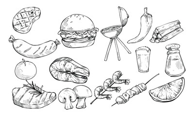 bbq related things handdrawn collection