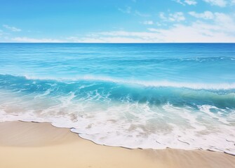 Fototapeta na wymiar Experience Serenity: Majestic Waves Lapping on Pristine Sandy Beach Generative AI