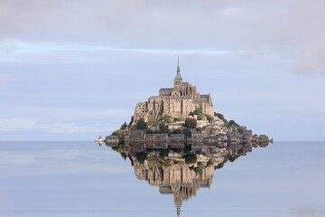 Abbay of Mont Saint Michel and the reflection on the water