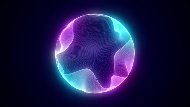 Futuristic colors sci-fi sphere in space. Technology circle a network connection big data. Digital ai background with particles. Abstract frame ball. 3D wireframe geometric sphere. 3D rendering.