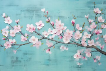 Vibrant Blossoms of Spring: A Captivating Journey into Nature's Splendor on Blue Wood Generative AI