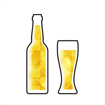 Beer flat illustration. Stylized bottle and glass on white background. Best for logo, web, posters, print, cards, menu concept and branding design.