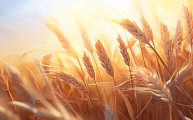 Golden Harvest: A Majestic Glimpse of Sunlit Wheat Field Generative AI