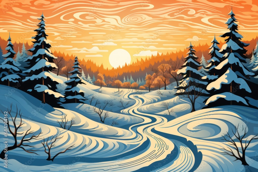 Canvas Prints Ski Trail Patterns - Generative AI