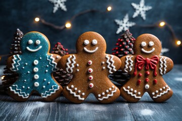 Obraz premium Unleash Your Holiday Spirit with These 3 Festive Gingerbread Cookies: Christmas Tree Edition Generative AI