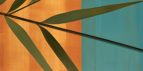 Bamboo branches, green and orange coloured background with copy space - 684145387