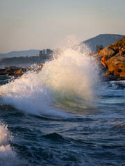 Beautiful wave backwash at the coastline.