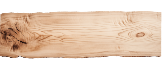 Long processed light board. Natural wood for decoration. Wooden sign/stand/backdrop. Isolated on a transparent background.
