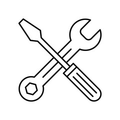 Wrench with screwdriver icon, Maintenance service tool symbol, Setting and repair sign, Line design, Isolated on white background, Vector illustration