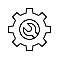 Gear with wrench icon, Maintenance service tool symbol, Setting and repair sign, Line design, Isolated on white background, Vector illustration