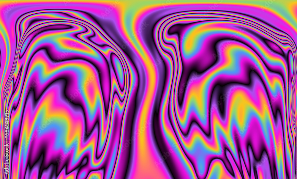 Aufkleber 
A vivid and mesmerizing scene filled with neon-toned glitched patterns, elevated by an enchanting polarization effect, creating a vibrant and trippy backdrop.