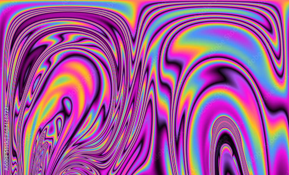 Poster trippy backdrop adorned with vibrant neon glitch patterns and a mesmerizing polarization overlay.
