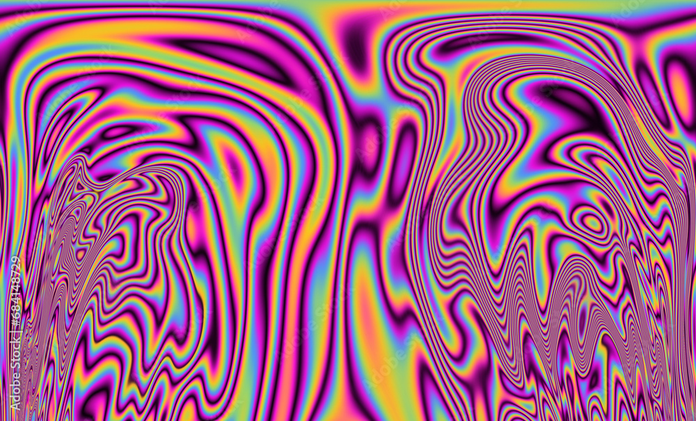 Poster trippy backdrop adorned with vibrant neon glitch patterns and a mesmerizing polarization overlay.