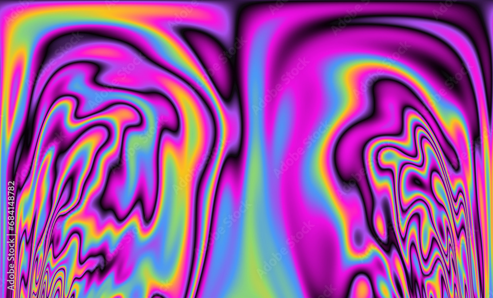 Poster trippy backdrop adorned with vibrant neon glitch patterns and a mesmerizing polarization overlay.