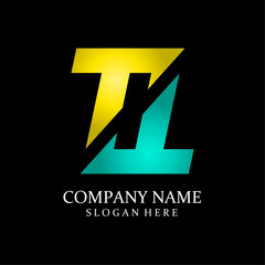 Gold and silver tt letter luxury logo design on simple black background