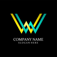 Gold and silver ww letter luxury logo design on simple black background