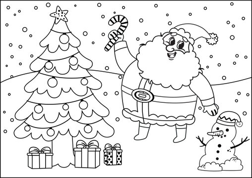Black and White Christmas Themed Painting Activity for Children. Vector Illustration.

