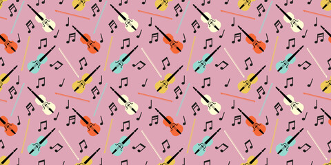 Pattern violin, Seamless background for printing and other purposes. Vector illustration.