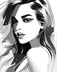 Beautiful woman face in sketch-style. Fashion art illustration.