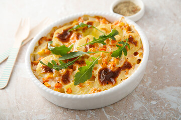 Homemade potato gratin with pumpkin