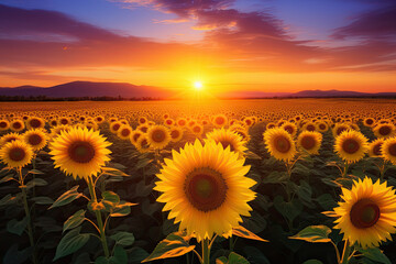 sunflower field with beautiful sunset