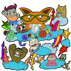 Hand-drawn illustrations, monsters doodle, Hand Drawn cartoon monster illustration,Cartoon crowd doodle hand-drawn Doodle style.