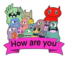 Hand-drawn illustrations, monsters doodle, Hand Drawn cartoon monster illustration,Cartoon crowd doodle hand-drawn Doodle style.