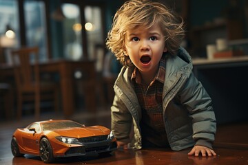 Young boy expressing rage and frustration when his toy is confiscated - obrazy, fototapety, plakaty