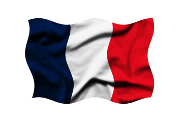 The flag of France waving in the wind isolated on transparent. 3d rendering. Clipping path included