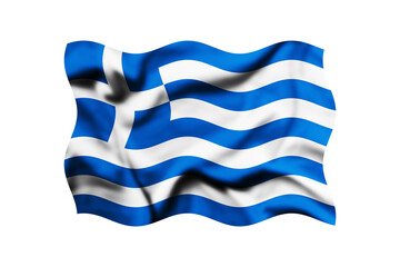 The flag of Greece is waving in the wind on a transparent background. 3d rendering. Clipping path included