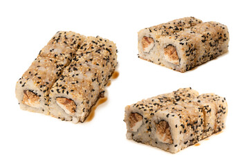 Sushi with cream cheese and tuna isolated on white background.