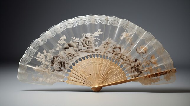 An Antique Lace Fan With Delicate Painted Scenes