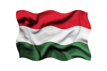 The flag of Hungary is waving in the wind isolated on a transparent background. 3d rendering. Clipping path included