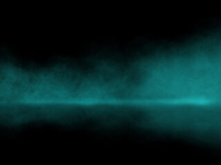 Green mist rising from the black floor and reflections.