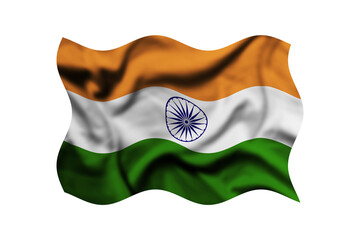 The flag of India is waving in the wind on a transparent background. 3d rendering. Clipping path included