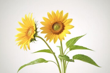 Naklejka premium two sunflowers with green leaves