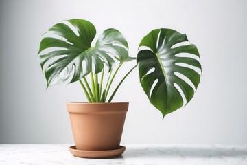 monstera plant in a pot on white background 