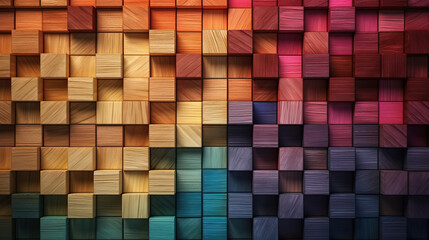 Background of Colorful wooden blocks aligned. 3D wooden blocks background. Generative AI.