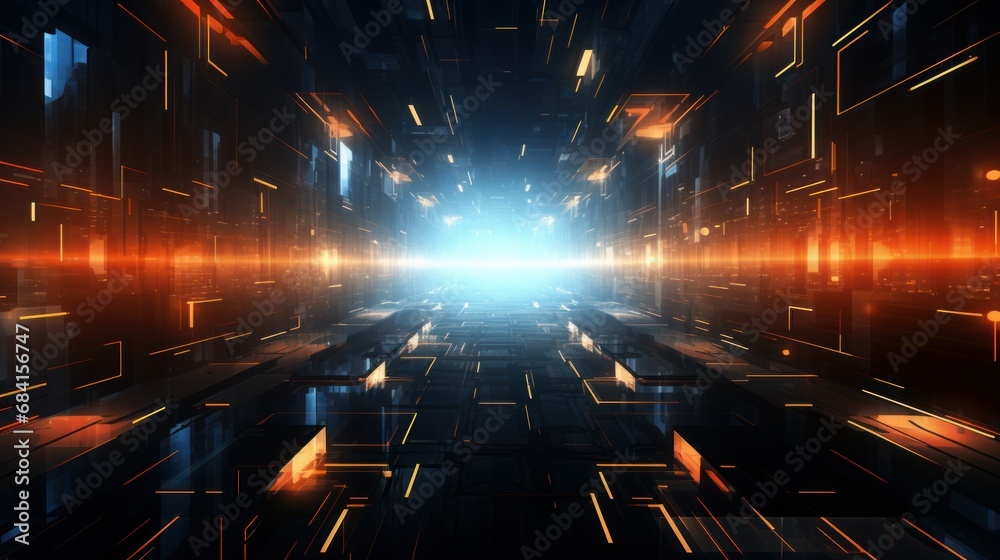 Wall mural modern digital abstract 3d background. geometric shapes and a glowing background in space. the conce