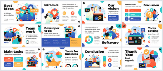 Presentation and slide layout background. Design template with business people. Use for business annual report, flyer, marketing, leaflet, advertising, brochure, modern style. Vector - obrazy, fototapety, plakaty