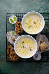 Warming cheesy soup with truffle oil