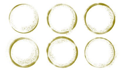 金色の筆文字の丸としぶき素材セット